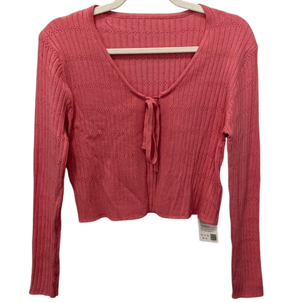 Kohl's Yesfashion Pink Cropped Cardigan Single Tie Closure Women's Small NWT